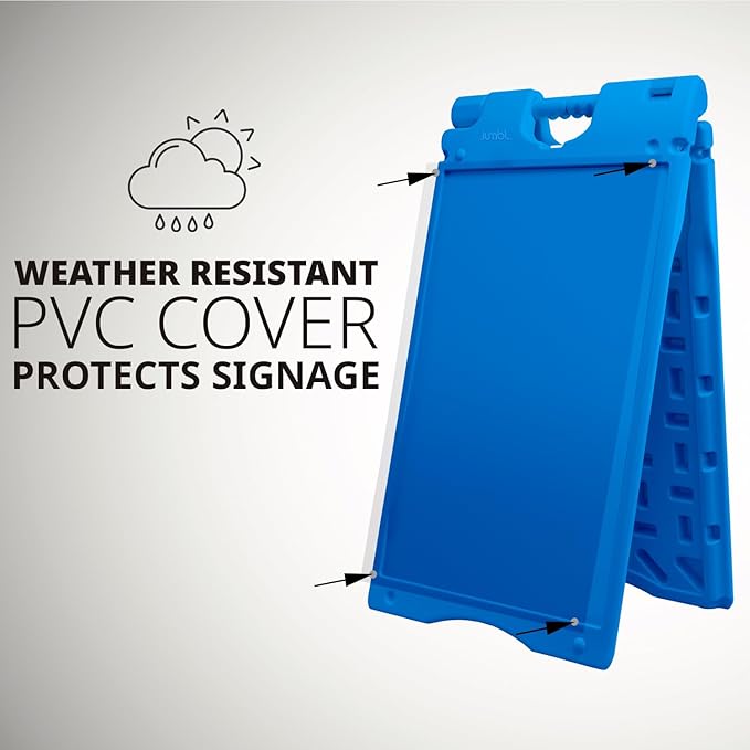 Jumbl Outdoor A-Frame Sandwich Signboard 24” x 36” Display Surface – w/PVC Sign Protector & Sand Fill Holes – Duel Display Signage Stand for Storefront Sidewalk Curb (Blue)