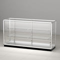 70”D * 20”W * 38”H, Freestanding LED Retail Full Vision Glass Display Case, Silvery Aluminum Frame, Two Adjustable Height Tempered Glass Shelves