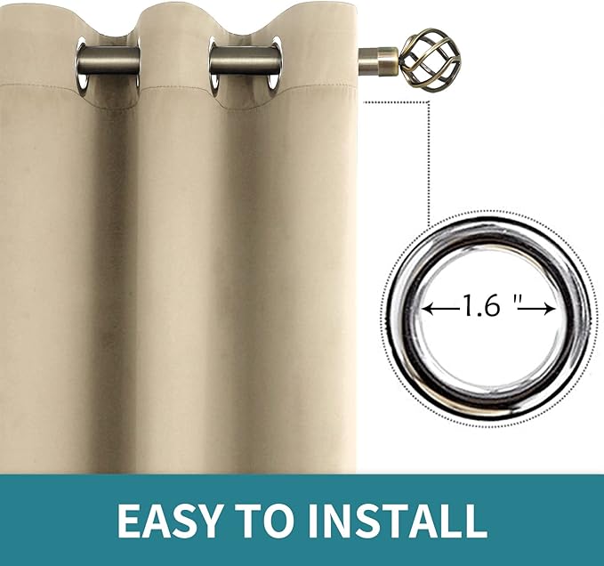 BGment Room Darkening Curtains for Bedroom - Grommet Thermal Insulated Window Treatments Light Blocking Curtains for Living Room, Set of 2 Panels, Each 46 x 54 Inch, Beige
