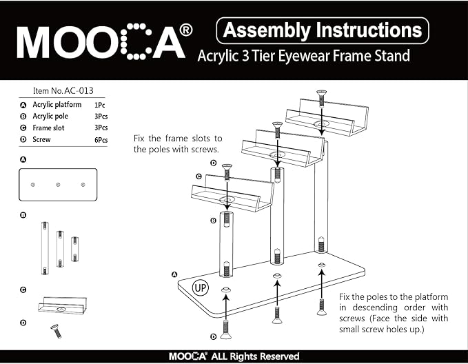 MOOCA 3 Tier Premium Acrylic Eyewear Display Stand, Sunglasses Rack Holder, Sunglasses Stand, Eyewear Organizer for Eyeglasses, 5 in H