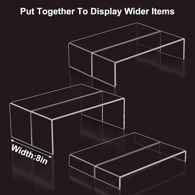 Acrylic Display Riser Stand,6Pcs 12'' Length Tier Display Stands, Thickened to 0.2''(5mm) Acrylic Shelf Risers for Perfume Display,Risers for Buffet Table,Cupcake Stand,Pop Figurines,Tumbler,Food