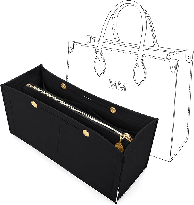 LEXSION Felt Purse Organizer Insert,Handbag Organizer with Detachalbe Zipper Pocket for ONTHEGO GM,3 Size 8034 Black Large