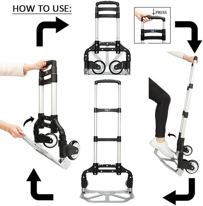 FCH Folding Hand Truck Aluminum Portable Folding Hand Cart 165lbs Capacity Hand Cart and Dolly Ideal for Home, Auto, Office,Travel Use,Black