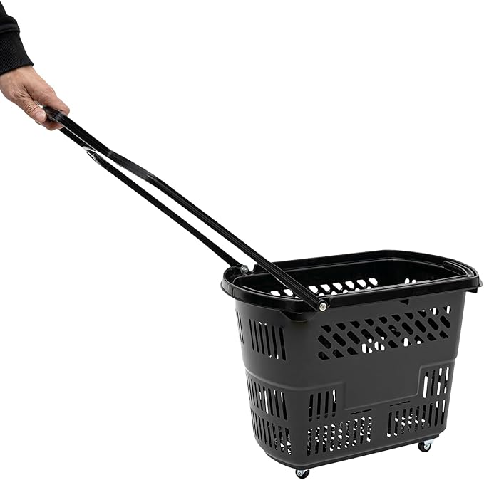 6PCS Shopping Carts with Wheels, 35L Portable Shopping Baskets Set with Handles Grocery Basket for Retail Store, Supermarket, Grocery |19" x 13.7" x 14" (Black)