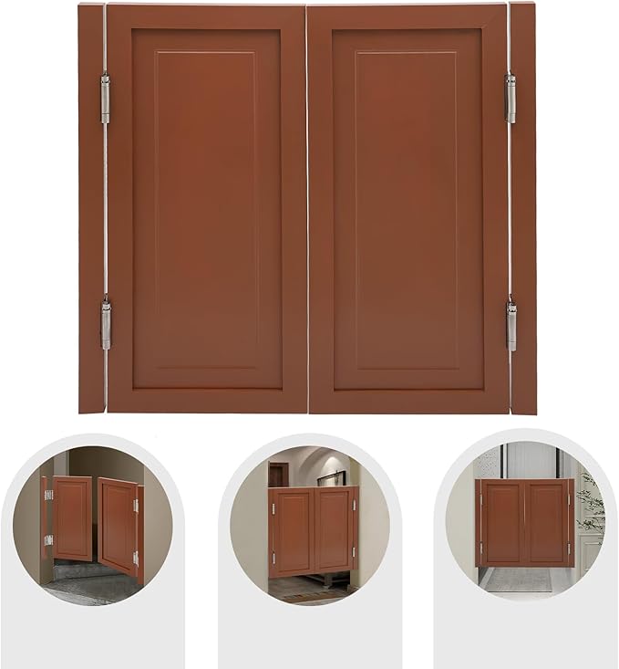 Solid Wood Interior Swing Door with Metal Hinges - Swinging Cafe Doors for Kitchen, Stairs, Bedroom Entrance & Partition (Brown, 35.43"X35.43")