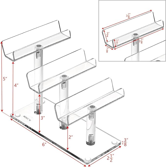 MOOCA 2 Pcs Set, 3 Tier Premium Acrylic Eyewear Display Stand, Sunglasses Rack Holder, Sunglasses Stand, Eyewear Organizer for Eyeglasses, 5 in H