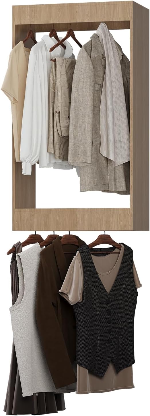 ROOMTEC 28.5" Double Hanging Closet Unit, Modular Closet System with Hanging Rod, Wardrobe Organizer for Bedroom or Walk-in Closet, Wall Mounted, Customizable Clothes Storage Unit, Wood