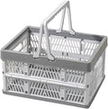 Collapsible Storage Crate with Handles, Milk Crates，33L Foldable Plastic Shopping Basket, Organizer Container for Car Home Pinic (Light gray, Large)