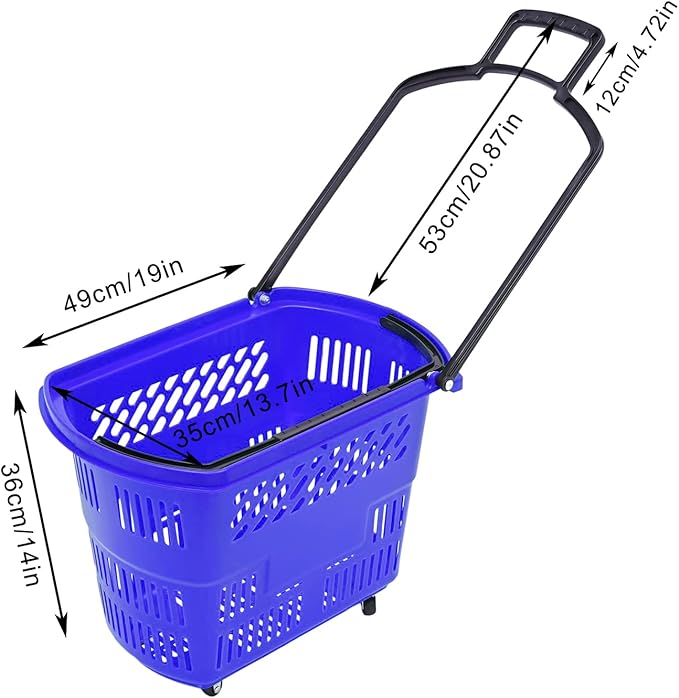 35L 6PCS Shopping Carts with Wheels and Handle, Plastic Rolling Basket, Portable Shopping Baskets Set for Supermarkets and Retail Stores