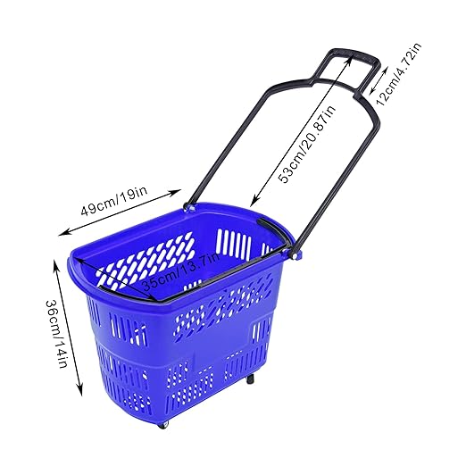 Rolling Shopping Baskets, 6PCS Shopping Carts 35L/9.2gal Plastic Rolling Shopping Basket with Wheels and Handle for Carrying and Storing Clothing Groceries (Blue)