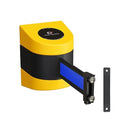 Crowd Control Warehouse - CCW Series WMB-230 Magnetic Wall Mount Retractable Belt Barrier - 30 Foot Belt, Black Horizontal Blue Stripe Belt with Yellow ABS Case