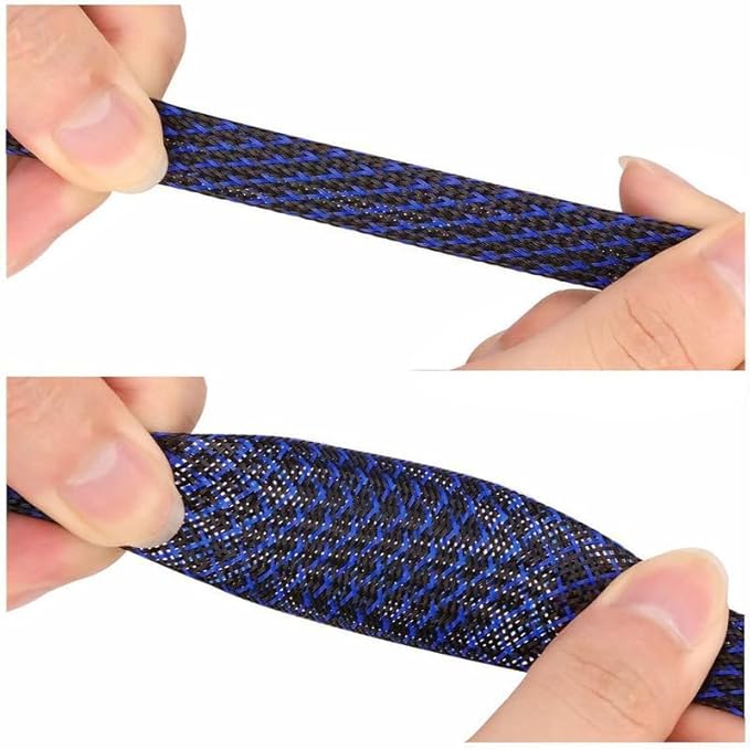 25Ft-1/8inch PET Expandable Braided Wire Sleeving,Wire Loom Cable Sleeve for TV,Computer,Home Theater,Automotive,Home Industrial,Electrical Wires,Chemical,Protect Cat from Chewing Cords,BlackBlue