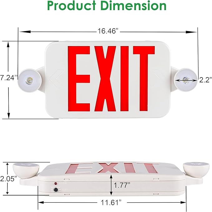 Gruenlich LED Exit Sign Combo with Emergency Lights, Adjustable Heads, Battery Backup, UL 924 Qualified, AC 120-277V, Commercial Emergency Exit Light for Business- 6 Pack