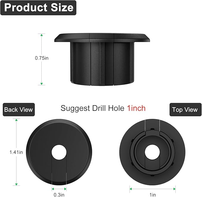 Wall Bushing Grommet for Starlink Dishy Router Ethernet adapter Cable, Starlink Cable Routing Kit Feed-Through for 1 inch Wall Hole and Furnitures Wire Hole (Black, 3 Pack)
