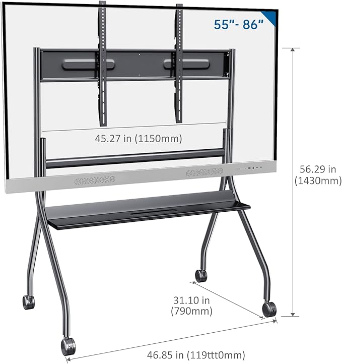 Smart Board Stand for 55-86 Inch Interactive Whiteboard, Easy Move, Lockable Wheels Stable
