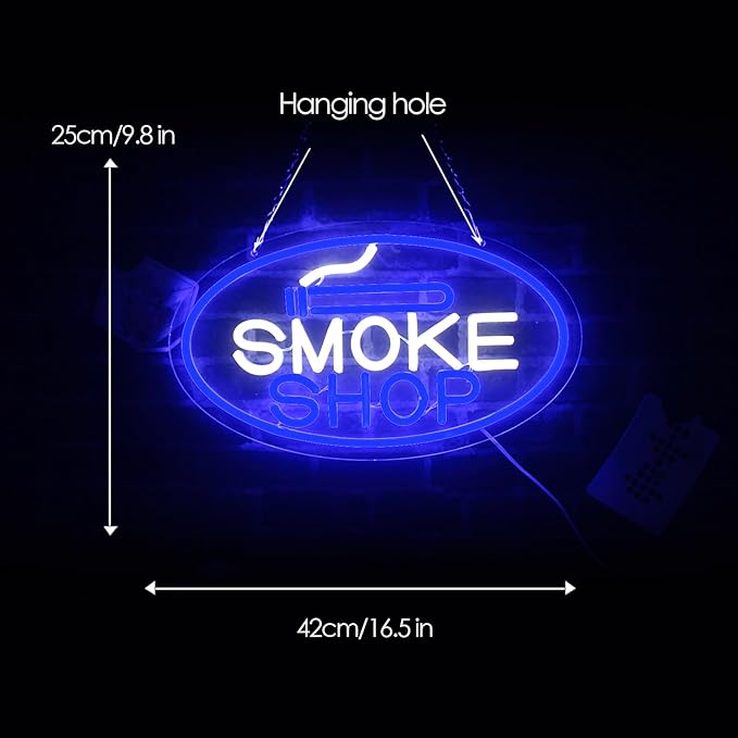 Smoke shop Neon Sign Smoke shop Neon Light LED Neon Sign for Wall Décor Dimmable LED Neon Light for Bar Restaurant Music Concert Man Cave Wall Art 16.8"×9.6"