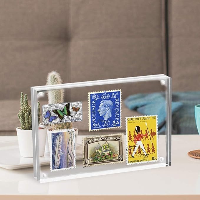 ILYXY 5 Pack Acrylic Frame 8x10, 20% Thicker, 24mm Thick Frameless Clear Picture Frame, Double Sided Magnetic Photo Frame, Free Standing Desktop Display Stand Acrylic Picture Frames