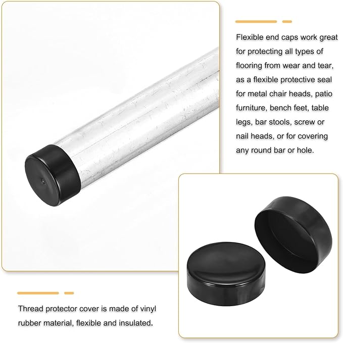 uxcell 4pcs Rubber End Caps 160mm(6 5/16 Inch) ID x 80mm(3 1/8 Inch) H Vinyl Round End Cap Cover Screw Thread Protectors Black