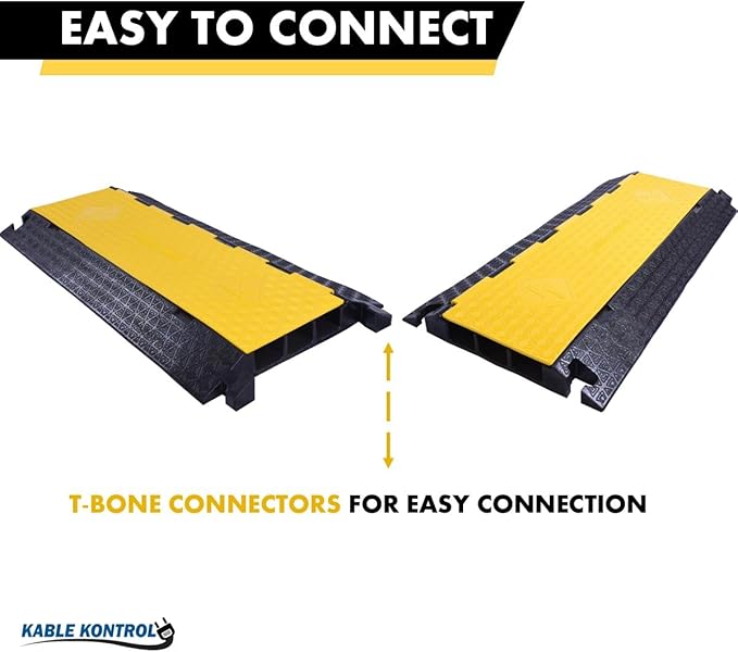 Kable Kontrol Atlas Cable Protector Wire Ramp - 3 Channel - 1 Pc - 35” Long Black & Yellow - 24000 Lbs Load Capacity - Rubber Speed Bump Wire Protector Cord Cover - CP9973