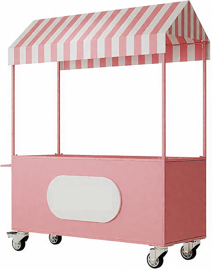 Outdoor Vendor Cart, Portable Cart with Canopy, Commercial Business Mobile Street Food Vendor Carts, Foldable Vending Stand Kiosk Display Trolley with Canopy for Markets (Green)