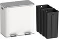 SONGMICS Trash Can, 2 x 10.6 Gallon (2 x 40 L) Garbage Can for Kitchen, with 15 Trash Bags, 2 Compartments, Plastic Inner Buckets and Hinged Lids, Airtight, White and Gray ULTB730W80
