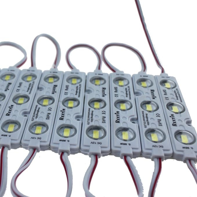 REXTiN Super Bright 200pcs 3 LED Module RED 5630 5730 SMD 40-45LM Per led Waterproof Decorative Light for Letter Sign Advertising Signs with Tape Adhesive Backside