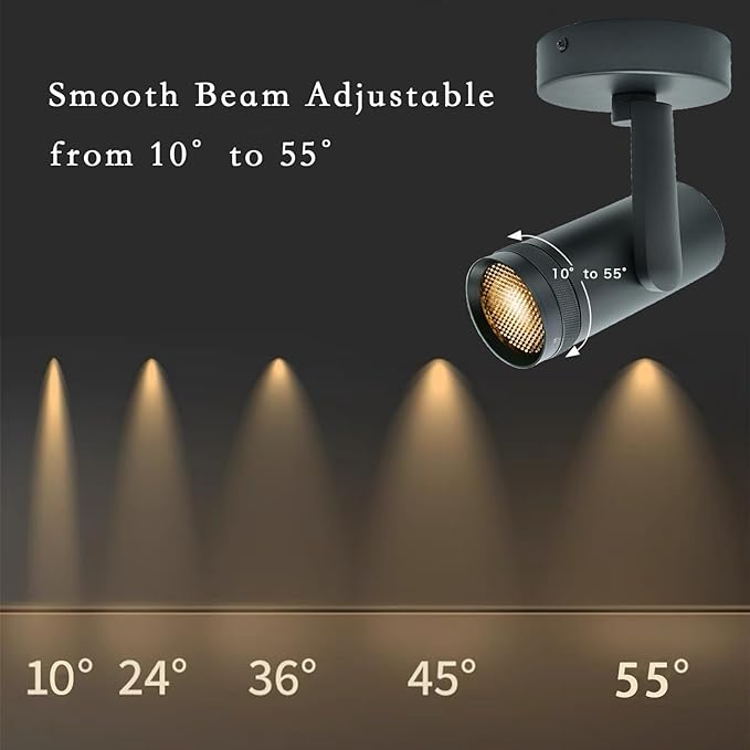 15W LED Dimmable and Zoomable Ceiling Spotlight with Anti-Glare Honeycomb Mesh | Adjustable Spot Light for Living Room, Gallery | 10°-55° Zoom，10%-100% Dim，3000K, CRI 98, Flicker-Free, Black