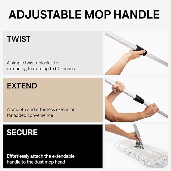 Commercial Dust Mop – 36 Inch Floor Sweeper for Hardwood, Reusable Cotton Mop Head, Extendable Handle, Dry Mop for Floor Cleaning & Janitorial Supplies