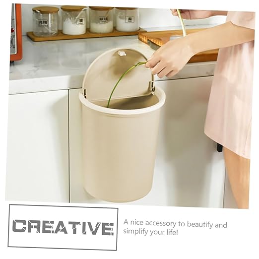 Hanging Wall-Mounted Trash Can Large Plastic Kitchen Waste Bin with Lid Practical Storage Container for Household Bedroom and Living Plastic Elegant Apricot Color