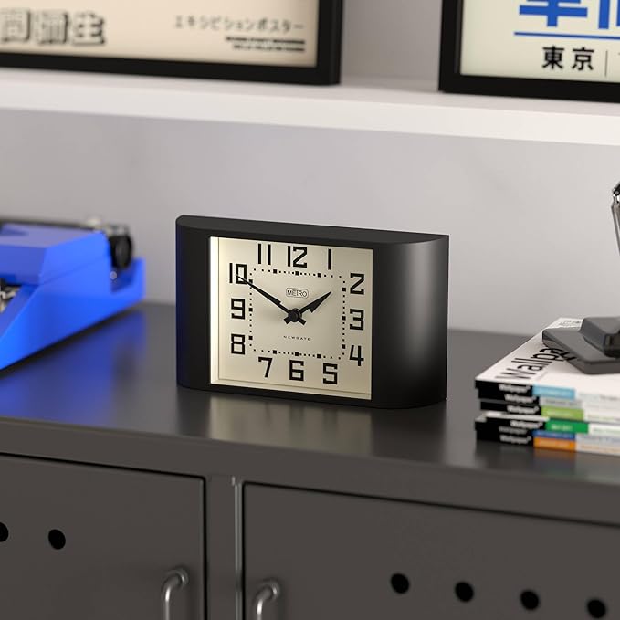 NEWGATE® Mini Metro Desk Clock | Retro Mantel Clock | Black | Mid Century Style for Desk, Table top, Shelf or Bedside