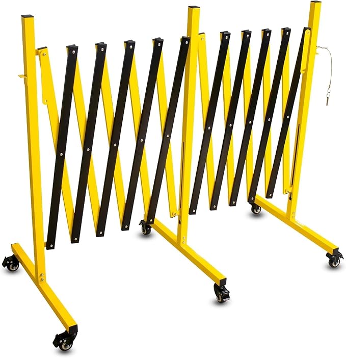 Metal Expandable Barricade, 23 Ft Retractable Fence Outdoor, Mobile Safety Barrier Gate, Easily Assembled Expanding Gate with Casters, Collapsible Accordion Barricade Gate Outdoor
