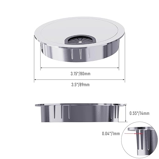 Desk Grommet 3-1/8 Inch 80mm, Zinc Alloy Computer Desk Wire Hole Cover, Office Desktop Cord Cable Hole Metal Ring, Silver Tone