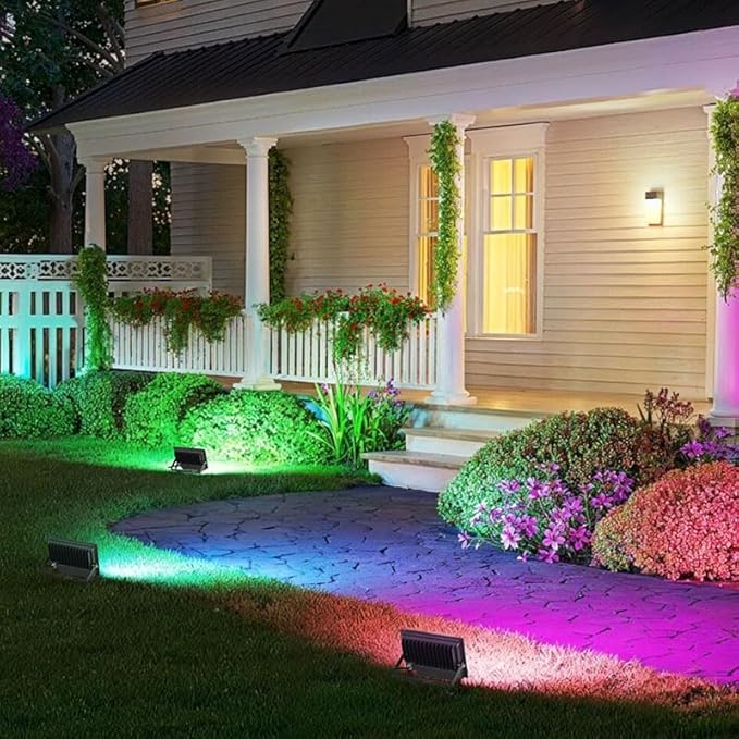 Remon LED Flood Light Outdoor 800W Equivalent 8000LM Smart RGB Landscape Lighting with APP Control, DIY Scenes - Timing - Warm White 2700K - Color Changing Uplight, IP66 Waterproof, 43 Modes (2 Pack)