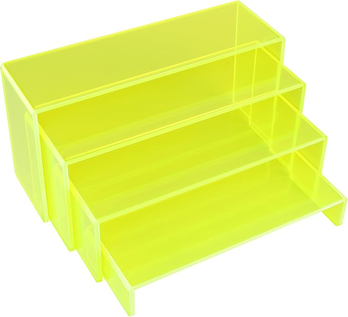 ELEGANTLIFE Acrylic Display Riser,4.3mm Heavy Duty Crystal Display Stand Shelf Layered Aesthetic, Jewelry Display Shelf Risers for Décor,4 Pack Set Multi-color (Light Green)