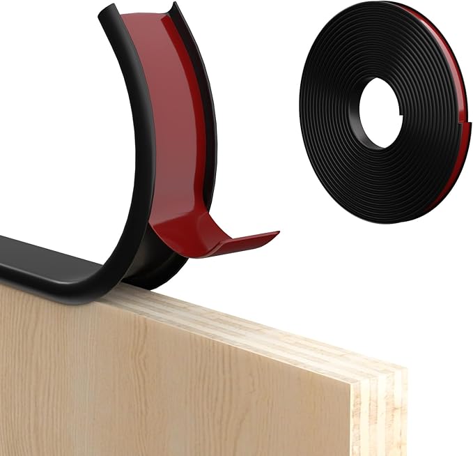 U-Shape Edge Banding, 0.8 inch x 20ft Edge TPE Self Adhesive Veneer Edging Trim Flexible Edge Protector, Strip for Countertop Cabinets Table Restoration Shelves, Black