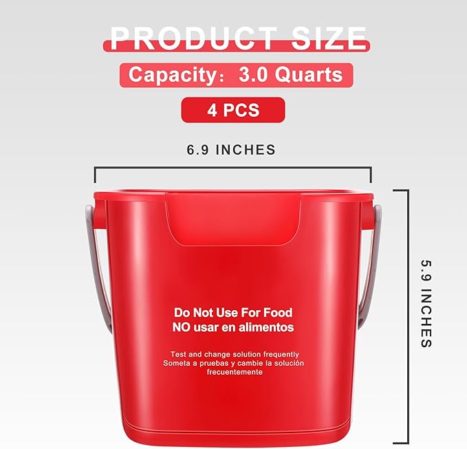 Yaomiao 4 Pcs Cleaning Bucket 3 Quart Small Sanitizing Square Bucket Detergent Pail with Measurements Spout and Handle for Home Commercial Use Restaurant Kitchen Office (Red,Yellow,Blue,Green)