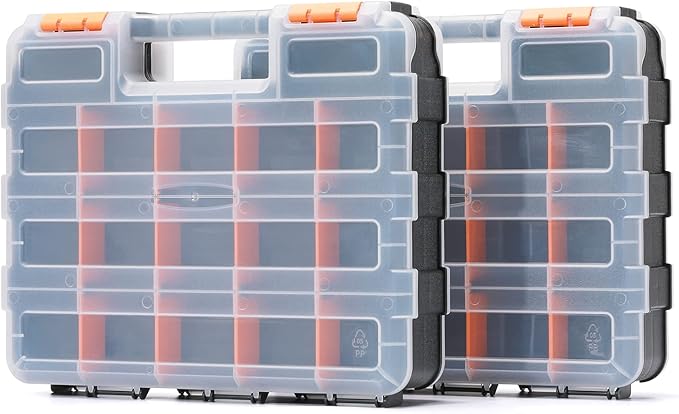 Mayouko Double Side Tools Organizer, Customizable Removable Plastic Dividers, Hardware Box Storage, Excellent for Screws,Nuts,Small Parts, 34-Compartment,2 PCS Set,12.6"L x 10.6"W x 3.2"H