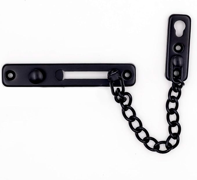 2 Pack Door Chain Lock, KINJOEK Stainless Steel Security Chain Guard with Spring Anti Theft Press Lock, Heavy Duty Polished Door Latch with Screws, Black