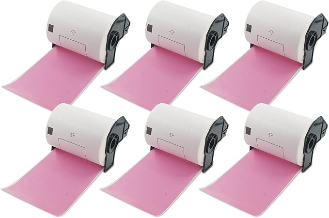 BETCKEY - Shipping Labels Replacement for Brother DK-1241 (4 in x 6 in), Compatible with Brother QL Label Printers [6 Rolls/1200 Labels, Pink]