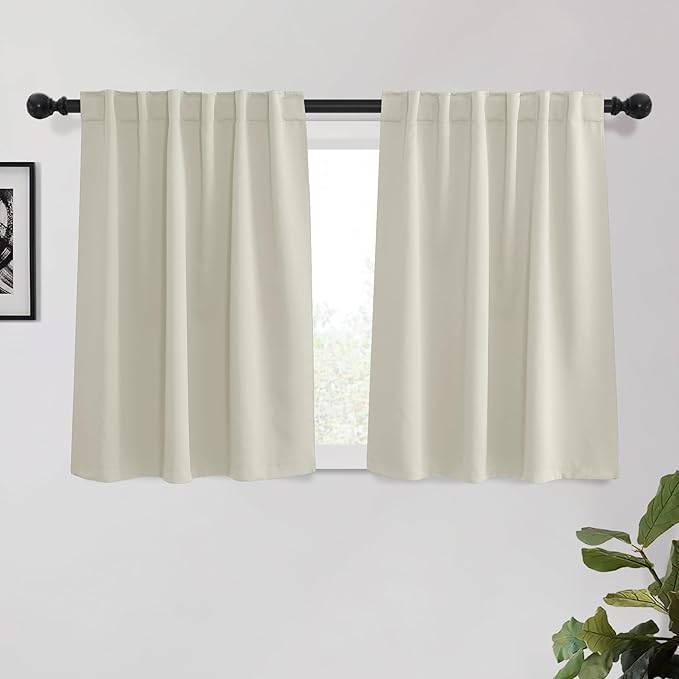 KGORGE Short Curtains for Small Window, Privacy Thermal Insulated Bathroom Curtains Noise Reducing Drapes for Kitchen Cafe Living Room, Back Tab Rod Pocket, W34 x L45 inches, Beige, 2 Panels