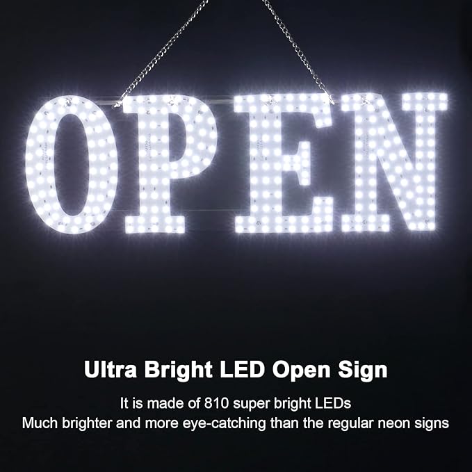 40"x14" Extra Large LED Open Signs for Business with Remote Controlled, 10 Levels Brightness Adjustable Unique Design Super Bright with Chain, High Visibility for Stores Bar Hotel Retail Shop Salon