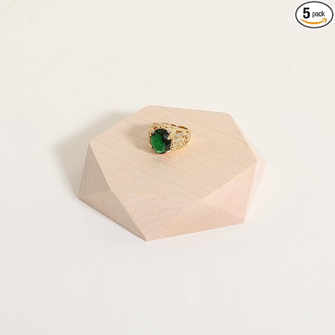 GemeShou single maple Jewelry display Tray for selling, Wooden hexagon display riser for jewelry, Jewelry retail shop display stand, photography props【maple Hexagon single Small】