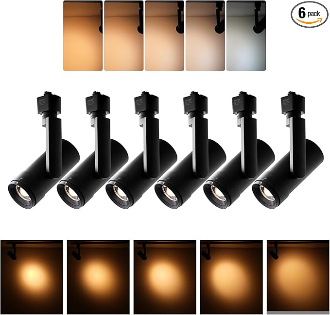 mirrea 5-Color Zoomable LED Track Lighting Heads H-Type Dimmable, 13.5W Black Ceiling Fixtures for Kitchen, Modern Accent Light, 2700-5000K Adjustable, Beam Angle 24°-60°, CRI90+, Pack of 6