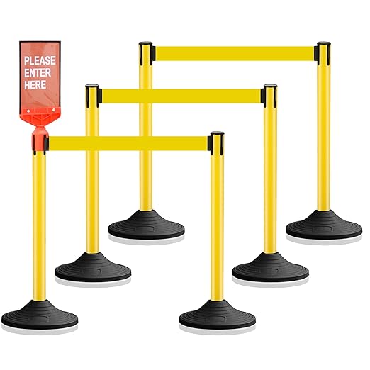 6 Pack Crowd Control Barriers Stanchions with 10 ft Retractable Belts - Heavy-Duty Base Stanchions for Queue Management in Airports, Theaters, Hotels, and Retail Stores(Yellow, 6 Pack)