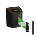 Crowd Control Warehouse - CCW Series WMB-220 Magnetic Wall Mount Retractable Belt Barrier - 15 Foot, Green and White Diagonal Belt with Black ABS Case