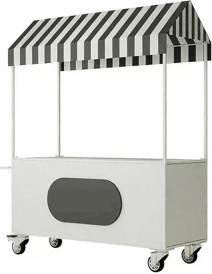 Outdoor Vendor Cart, Portable Cart with Canopy, Commercial Business Mobile Street Food Vendor Carts, Foldable Vending Stand Kiosk Display Trolley with Canopy for Markets (White)