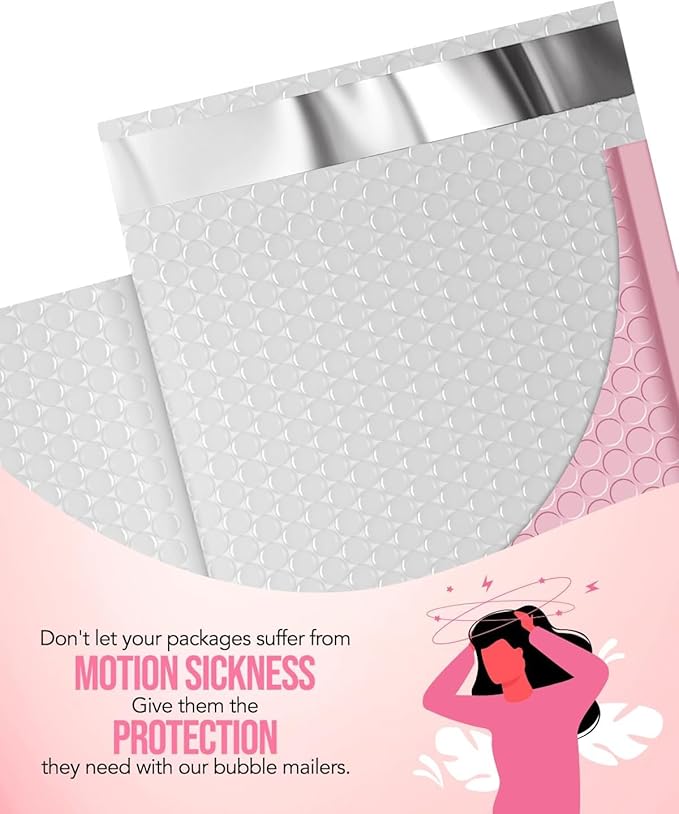 GSSUSA Light Pink Bubble Mailers 8.5X12 Inches 500 Pack, Padded Poly Bubble Mailer, Large padded Envelopes Strong Adhesion Bubble Envelopes,Self-Seal Mailing Envelopes for Small Business