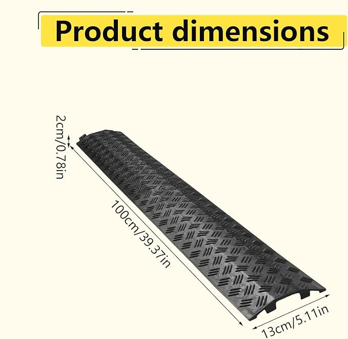 Cable Protector Ramp - Extension Cable Floor Protector, Outdoor Driveway Sidewalk, High Visibility Safety Strip, Wire Line Concealment System, Safety Equipment, Road Traffic Use