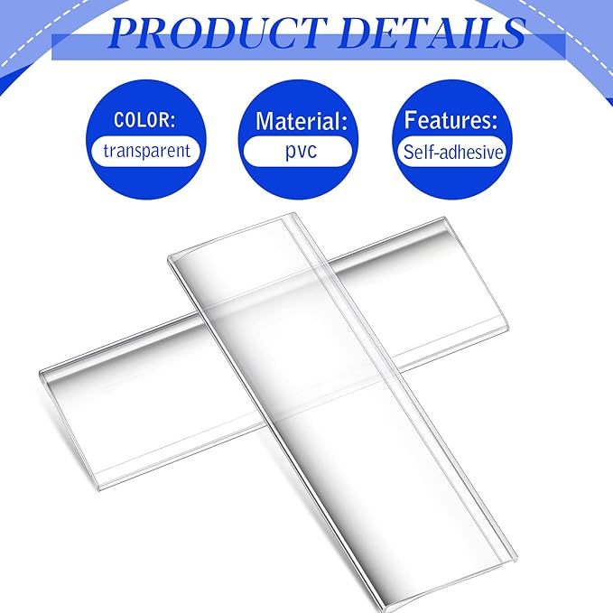 Yexiya 150 Pieces 3 x 1 Inch Label Holder Self Adhesive Clear Plastic Shelf Tag Sticking Price Label Holders with Paper Inserts Bulk for Supermarket School Library Bookshelves Mailbox Storage Bins