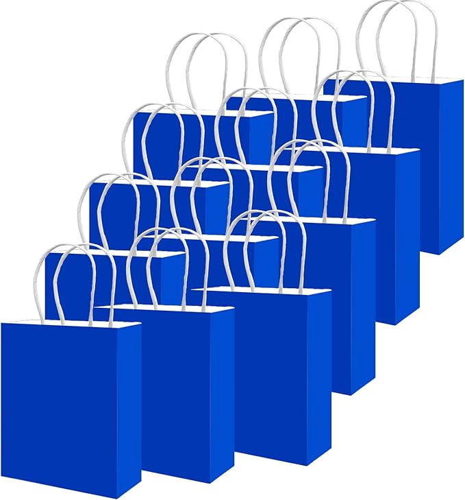qiqee 100PCS Gift Bag with Handles Bulk Diamond Blue Paper Bags Assorted Sizes(33pcs Large 13",33pcs Medium 11",34pcs Small 8")